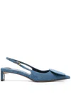 Jacquemus Block Heel Denim Texture Pointed Toe Slingback In 蓝色