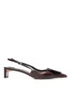 Jacquemus Pointed Toe Slingback Pumps With Textured Calf Leather In Brown