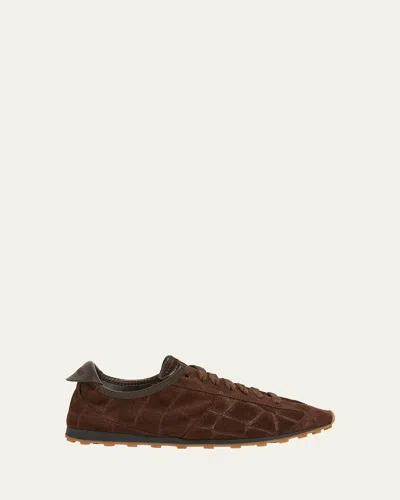 Jacquemus Les Tennis Croc-embossed Suede Sneakers In Brown