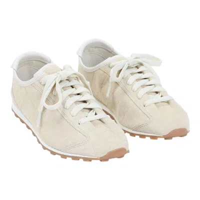 Jacquemus Sneaker Tennis In Ivory Crocodile Effect Suede Women In Neutral