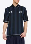 Jacquemus 'le Polo Liga' Blue Shirt With Maxi Rear Print And All-over Striped Motif In Gold