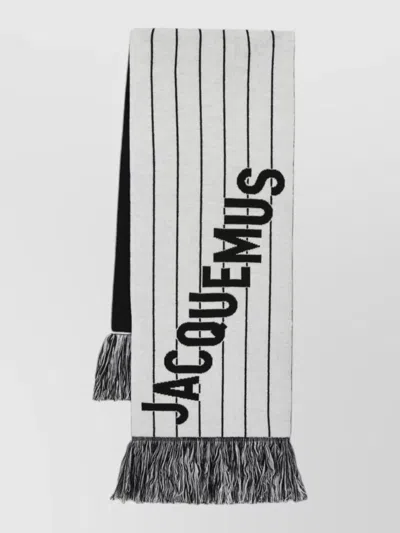 Jacquemus Liga Merino Wool Striped Fringe Scarf In White