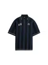 Jacquemus 'le Polo Liga' Blue Shirt With Maxi Rear Print And All-over Striped Motif In Gold