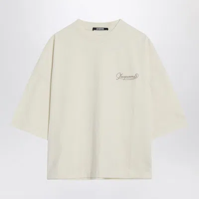 JACQUEMUS JACQUEMUS LIGHT BEIGE BOXY T-SHIRT WITH LOGO