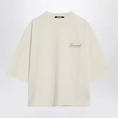 JACQUEMUS JACQUEMUS  LIGHT BEIGE BOXY T-SHIRT WITH LOGO