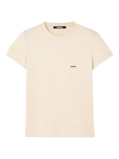 Jacquemus Light Beige Fitted Tshirt With Grosgrain Logo In Neutral