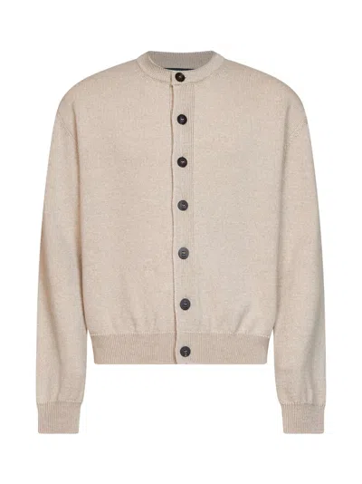 Jacquemus Light Beige Merino Wool Knit The Moulin Logo Cardigan In Neutral