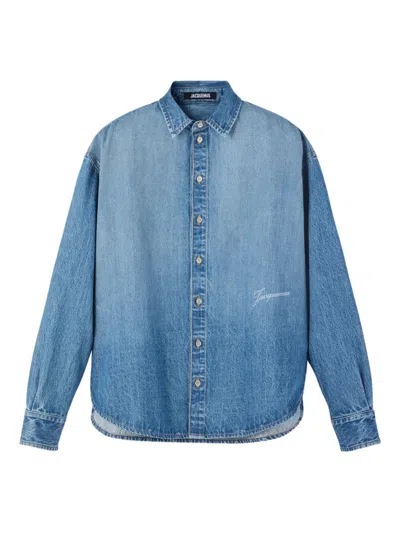 JACQUEMUS LIGHT BLUE BUTTON-UP DENIM SHIRT