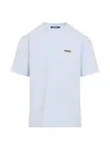 Jacquemus Le T-shirt Gros Grain White T-shirt With Logo Patch On The Front In Cotton Man In Blue
