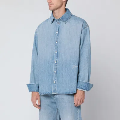 Jacquemus Light Blue Denim Shirt In Brown
