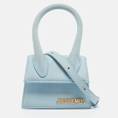 Pre-owned Jacquemus Light Blue Nubuck Leather Mini Le Chiquito Top Handle Bag