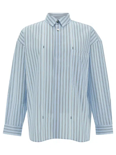 Jacquemus Light Blue Striped Shirt With Logo Lettering Detail In Cotton Man In Print Blue Stripe
