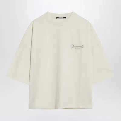 Jacquemus Light Beige Boxy T-shirt With Logo Women In Neutral