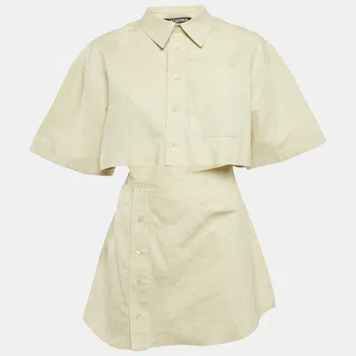 Pre-owned Jacquemus Light Green Cotton And Linen Button Front Cut-out Mini Dress L