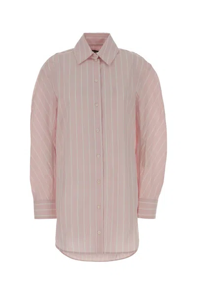 JACQUEMUS WOMEN LIGHT PINK COLLAR STRIPE SHIRT DRESS, XS LUXURY DRESSES FOR WOMEN DARVEYS