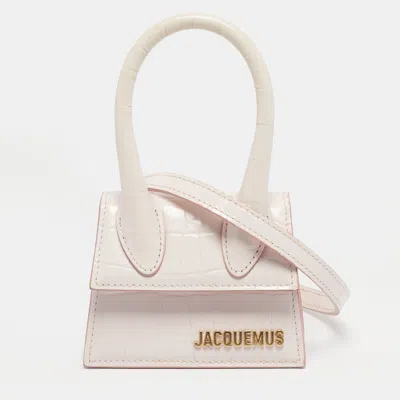 Pre-owned Jacquemus Light Pink Croc Embossed Leather Mini Le Chiquito Bag