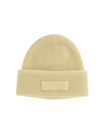 Jacquemus Light Yellow Knitted Beanie Cap In Neutral
