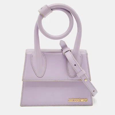 Pre-owned Jacquemus Lilac Leather Le Chiquito Noeud Top Handle Bag In Purple