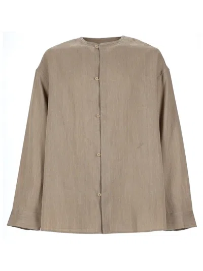 Jacquemus Linen Blend Short Sleeve Shirt In Brown