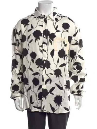 Pre-owned Jacquemus Linen Floral Print Dress Shirt In White