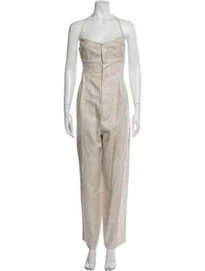 Pre-owned Jacquemus Linen Halterneck Jumpsuit In Neutrals
