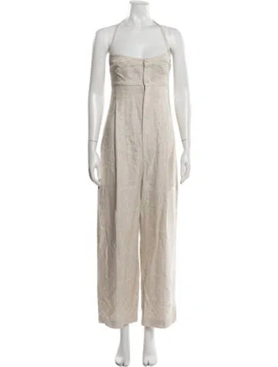 Pre-owned Jacquemus Linen Halterneck Jumpsuit In Neutrals