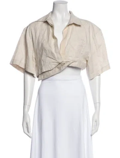 Pre-owned Jacquemus Linen Short Sleeve Crop Top In Neutral