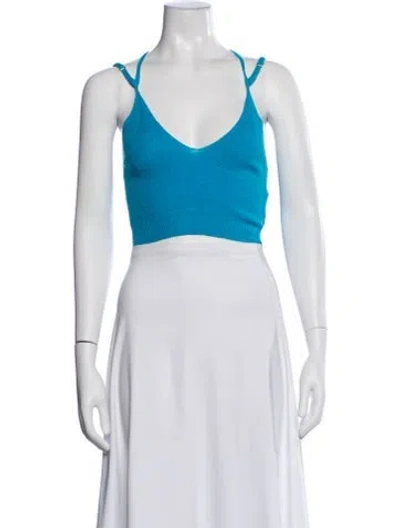 Pre-owned Jacquemus Linen V-neck Crop Top In Blue