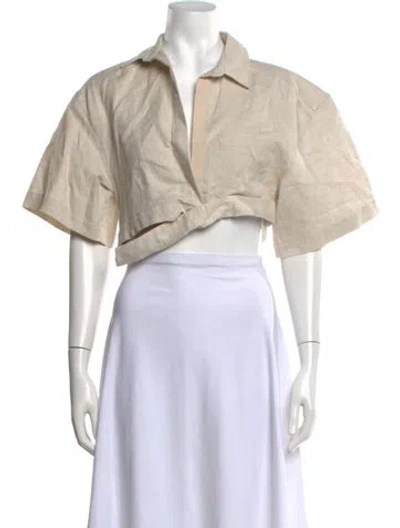 Pre-owned Jacquemus Linen V-neck Crop Top In Neutrals