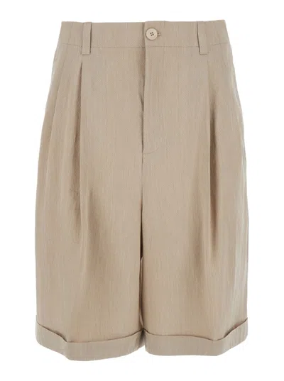 Jacquemus Linen-blend Relaxed-fit Shorts With Turn-up Hem In Neutral