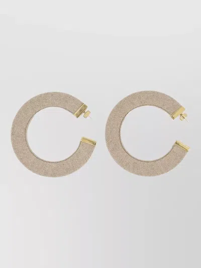 Jacquemus Linu Linen Hoop Earrings Gold Detail In Neutrals