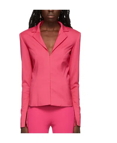 Jacquemus Logo Close-fitting Long-sleeved Elastic Shirt In Red