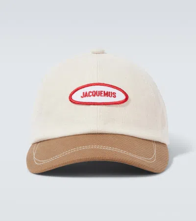 Jacquemus Logo Corduroy-trimmed Canvas Baseball Cap In White