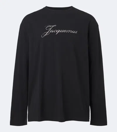 Jacquemus Cotton-hemp Logo Long-sleeve T-shirt In Black