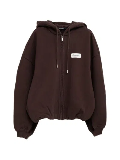 Jacquemus Logo Cotton Hoodie In Brown