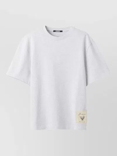 Jacquemus Logo Cotton T-shirt Crew Neck Design In Gray