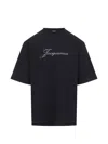 Jacquemus Relaxed Fit Black T-shirt With Cursive Script Logo In Black