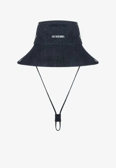 Jacquemus Logo Denim Bucket Hat In Navy