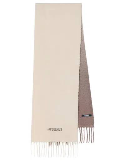 Jacquemus Logo-detail Fringed Scarf In Neutral