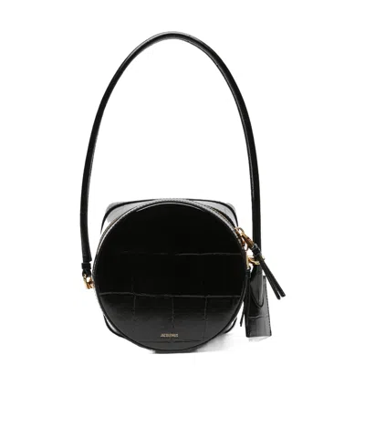 Jacquemus Logo Detailed Embossed Shoulder Bag In Black