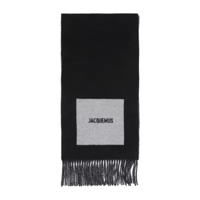 Jacquemus Logo Detailed Fringed Scarf In Black