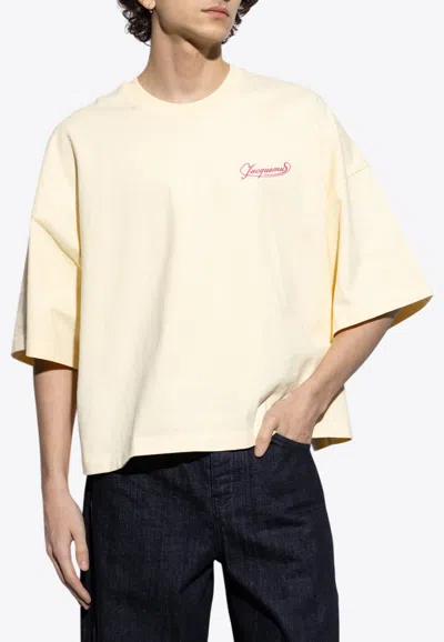 Jacquemus Logo Embroidered Boxy T-shirt In Yellow