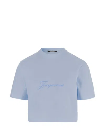 Jacquemus Cropped Pigmento T Shirt Short Sleeves In Blue