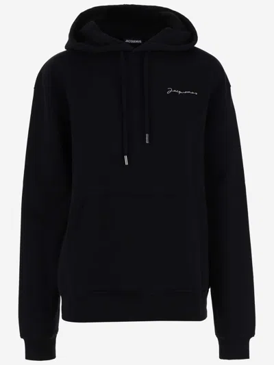 Jacquemus Logo Embroidered Drawstring Hoodie In Black