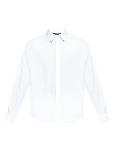 Jacquemus Logo-embroidered Long-sleeve Shirt In White