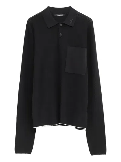 Jacquemus Logo-embroidered Patch-pocket Knitwear Sweater In Black