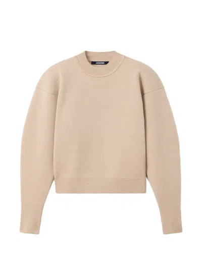 Jacquemus Logo-embroidered Piqued Sweater In Neutral