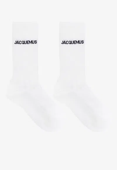 Jacquemus Logo Embroidered Ribbed Socks In White