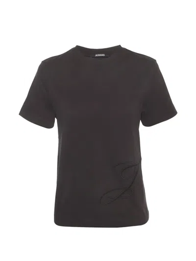 Pre-owned Jacquemus Logo Embroidered T-shirt In Black