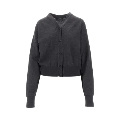 Jacquemus Logo Embroidery Wool Cardigan In Gray